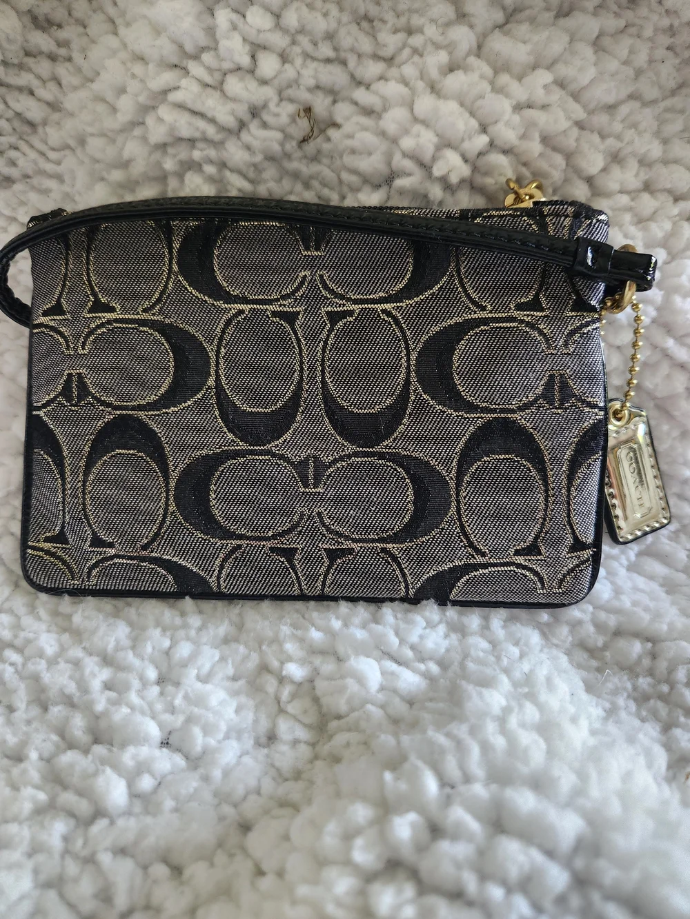 Coach Poppy Wristlet in Black and Gold Hardware